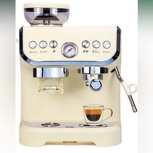 Elegant Cream Espresso Machine with Built-in Grinder